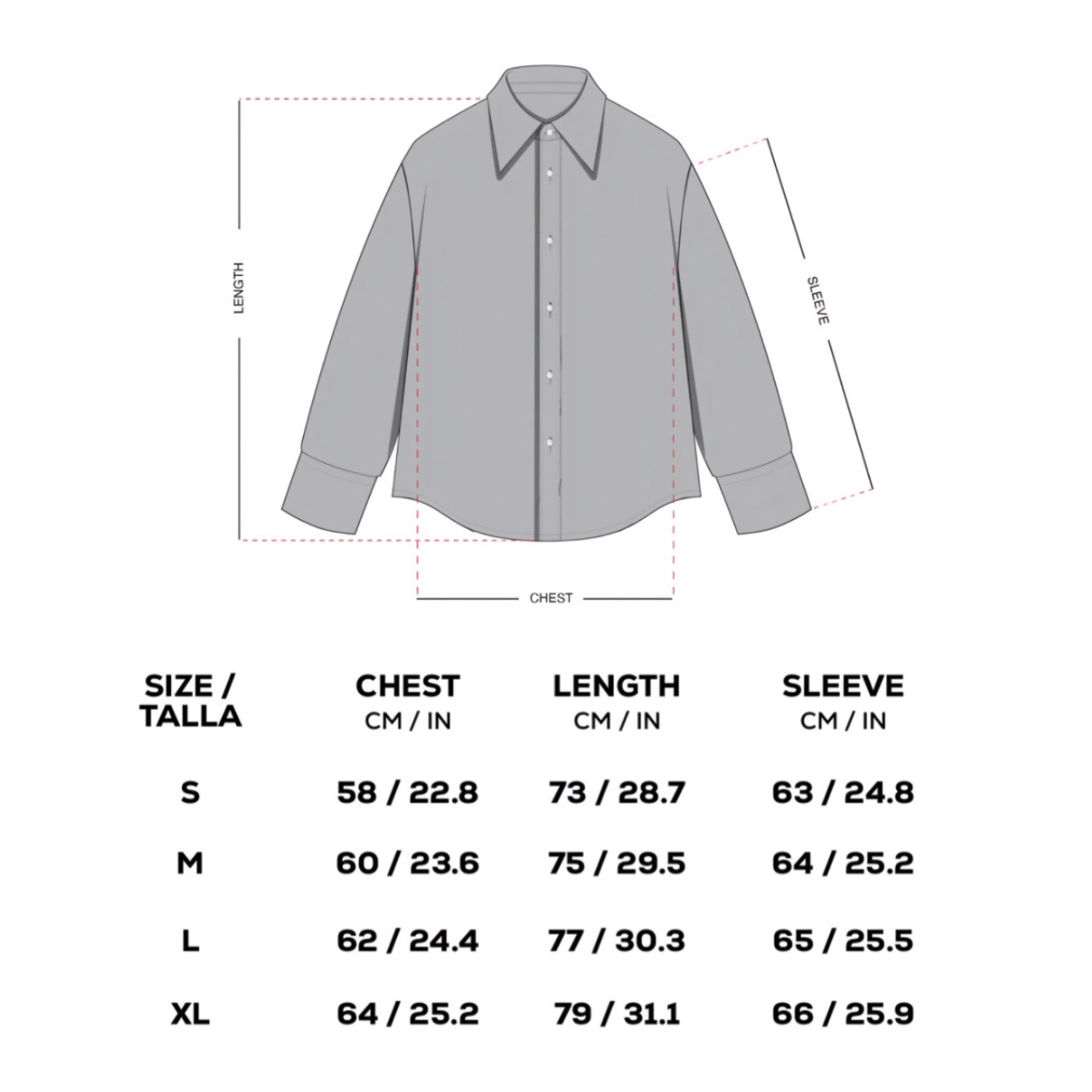 Gu&iacute;a de tallas Yuta Shirt